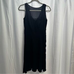 Ann Taylor Black 100% Silk Chiffon v neck Dress Beaded waistband 2
